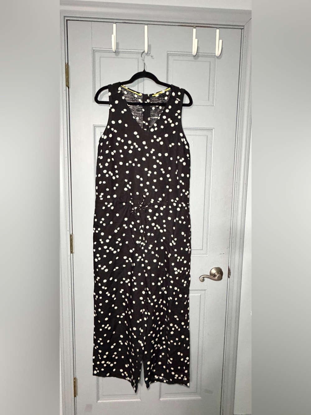 Joules Black Sleeveless linen blend Polka Dot Jumpsuit
